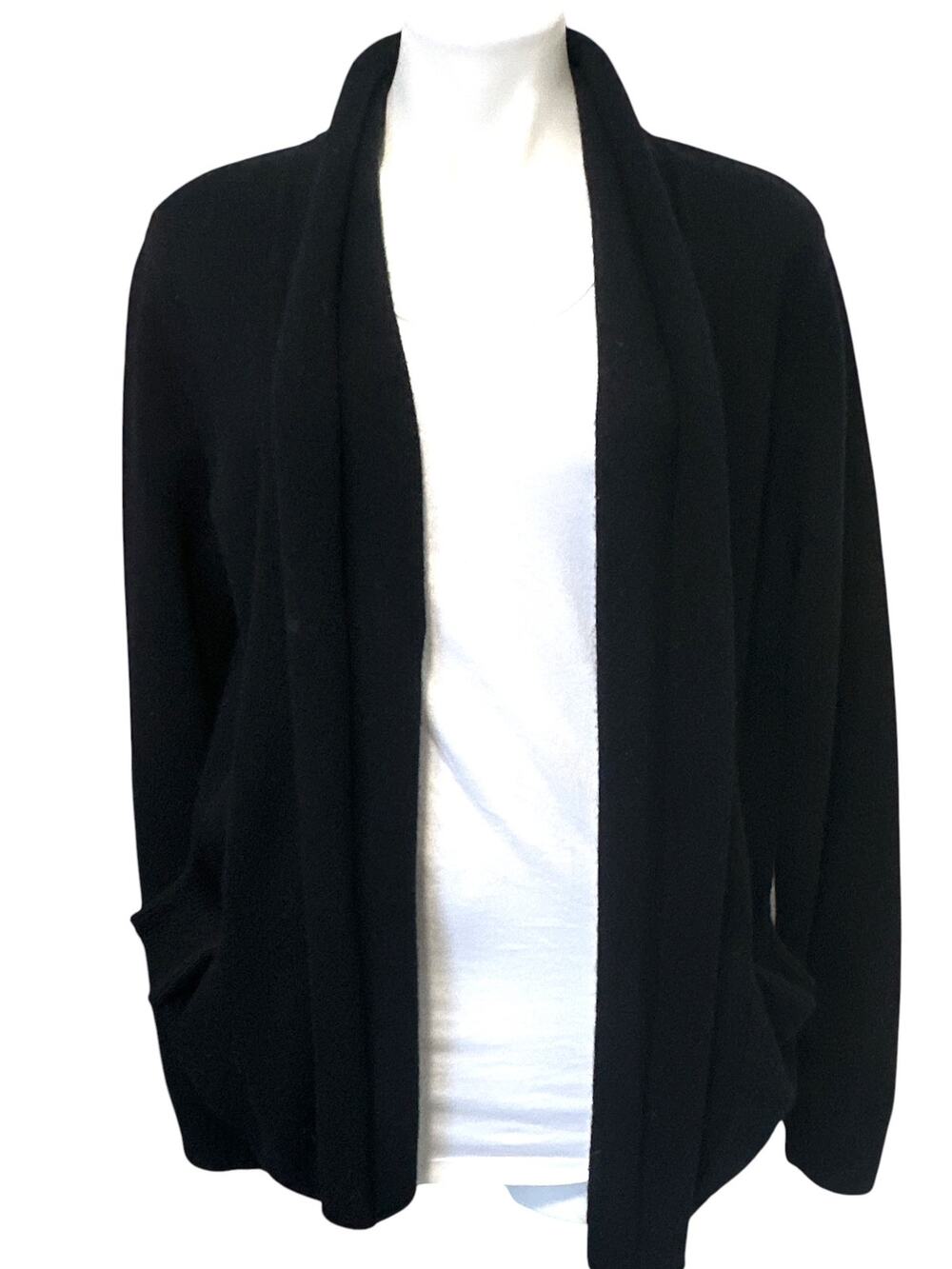 RockBoard Cardigan Women's XL Black Wool Open Front Shawl Collar Pockets Knit